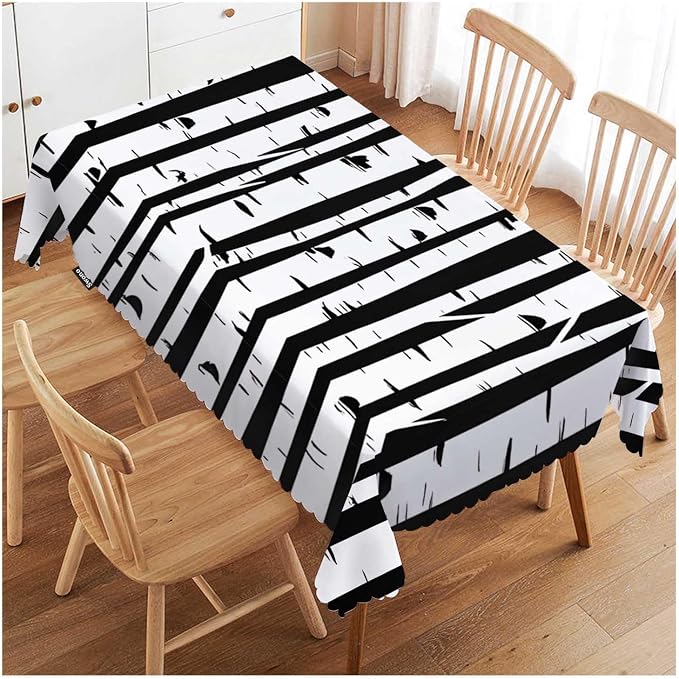 Swono Tablecloth 52"X70" Birch Trees, Black and White Birch Forest Rectangle Table Cover Anti-Oil Tablecloth for Dining Tables, Parties, Wedding and Banquet Decoration