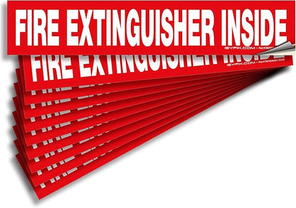 iSYFIX Fire Extinguisher Inside Sticker Sign – 10 Pack 9x1.7 Inch – Self-Adhesive Vinyl Decals, Laminated for UV, Weather, Scratch, Fade Resistance, for Cars, Trucks, Trailers, Rv's and Vehicles