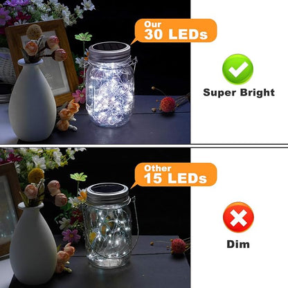 Mason Jar Solar Lights -30 LED, 6 Pack Hanging Lantern, Cool White | Waterproof, Solar Powered Fairy Lights for Indoor Outdoor Garden Patio Pathway Backyard Decor