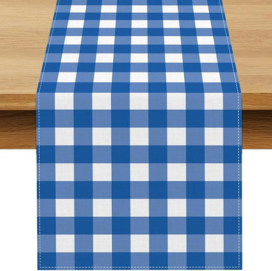 Blue and White Checkered Table Runner Gingham Plaid Birthday Party Decoration BBQ Picnic Dining Room Home Kitchen Table Decor (Blue, 13" x 72")