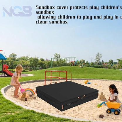 Square Sandbox Cover, Made 600D Heavy Duty for Children's Sandbox Protection Kids Outdoor Sand Boxes Sandpit,with Two Reflective Handles,7.7 Metre Drawstring and snap（73.6" L x 73.6" W x 8" H）