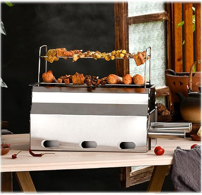 Portable charcoal grill, stainless steel grill, foldable small grill, suitable for garden outdoor cooking barbecue camping picnic
