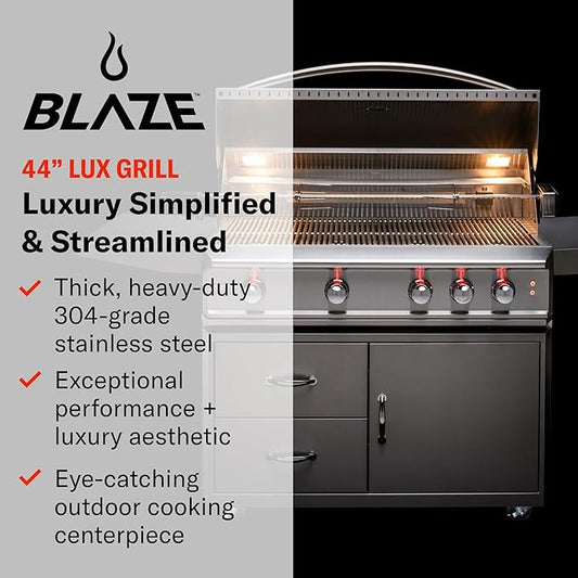 Blaze Professional LUX 34-Inch 3-Burner Built-In Natural Gas Grill | Stainless Steel Outdoor BBQ with Rear Infrared Burner, LED Lights & Rotisserie Kit | BLZ-3PRO-NG