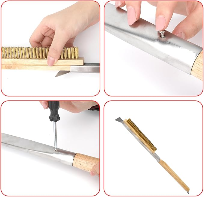 21 Inch Pizza Oven Brush with Scraper -Pizza Stone Brush Cleaning Brush for BBQ, Grill, Wood-Fired Oven, Outdoor Kitchen Accessories, Heavy Duty (Brown)