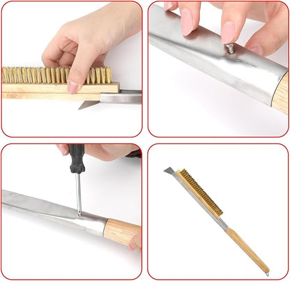 21 Inch Pizza Oven Brush with Scraper -Pizza Stone Brush Cleaning Brush for BBQ, Grill, Wood-Fired Oven, Outdoor Kitchen Accessories, Heavy Duty (Brown)