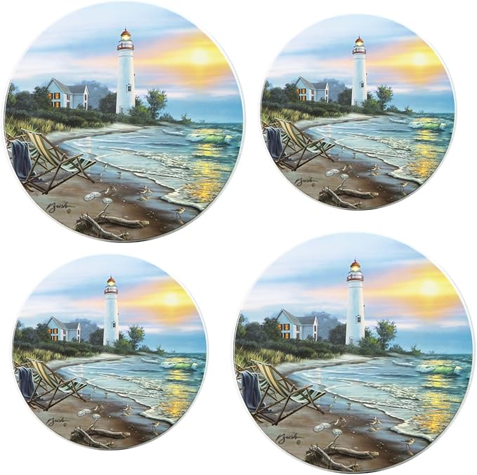 Reston Lloyd, Burner Covers For Electric Stovetop, Decorative Lightweight Tin Covers, Set of 4 (2-8 inch & 2-10 inch), Conceals Messy Drip Pans, Lighthouse