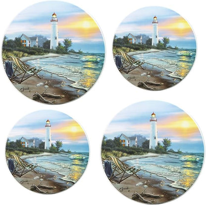 Reston Lloyd, Burner Covers For Electric Stovetop, Decorative Lightweight Tin Covers, Set of 4 (2-8 inch & 2-10 inch), Conceals Messy Drip Pans, Lighthouse