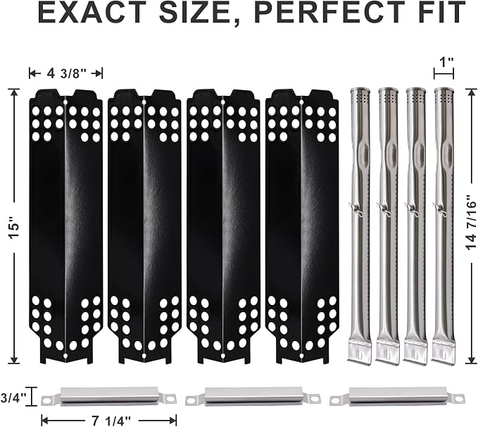 Grill Replacement Parts for Charbroil 4 Burner 463436215, 463439915, 463436213, 463436214, G432-001N-W1, 16 7/8" Cast Iron Grill Grates, Burner Tubes, Heat Plates, Carryover Tubes, Igniters.