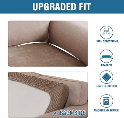 H.VERSAILTEX Velvet Stretch Individual Couch Cushion Cover Plush Cushion Slipcover for Loveseat Sofa Cushion Furniture Protector Seat Cushion Sofa Cover (1 Piece Sofa Cushion Cover, Camel)