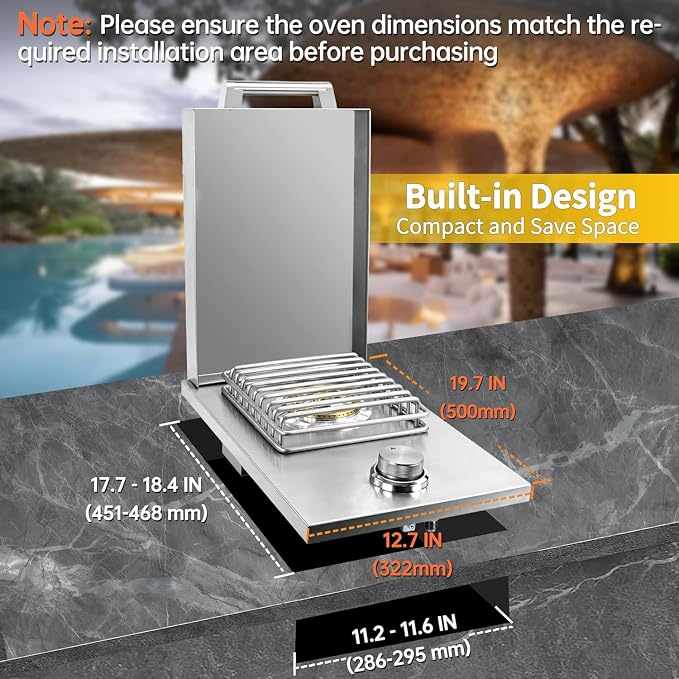 Single Side Burners-LP | Heavy-Duty 304 Stainless Steel Drop-In Side Burner, 15,000 BTU Propane & Natural Gas Burner for BBQ Island Outdoor Kitchen