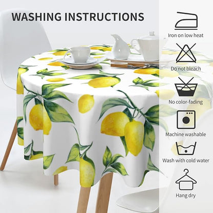 Sweetshow Lemon Tablecloth Round 70 Inches for Spring Summer Yellow Lemon Table Cloth Polyester Anti-Wrinkle Washable Circle Table Cover for Kitchen Dining Room Picnic Patio Wedding Party