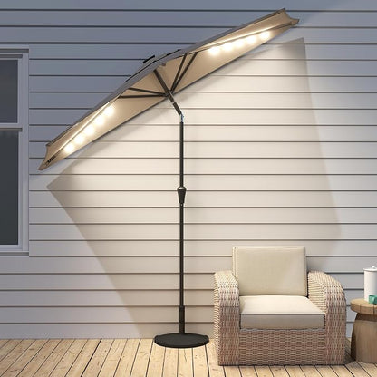 Helios&Hestia 9 ft Small Half Round Solar Powered Wall Outdoor Market Patio Umbrella with LED Lights and Tilt for Garden, Deck, Balcony