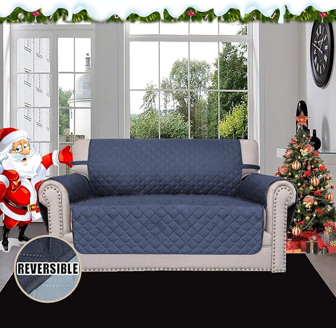 Easy-Going Reversible Couch Cover, 2 Cushion Sofa, Dark Blue/Light Blue | Loveseat, Slipcover For Dogs, Water Resistant Furniture Mat, Living Room, Non-Slip Sofa Cover, Pet Friendly