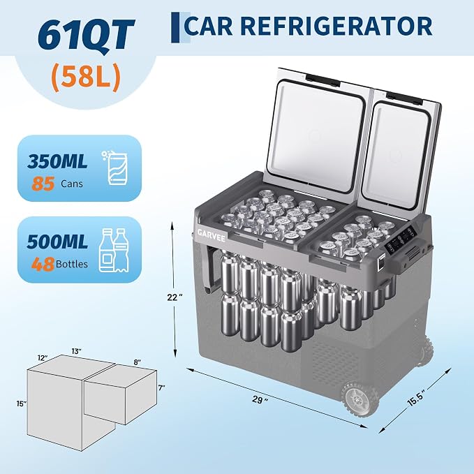 Car Refrigerator, 61QT(58L) Dual Zone Car Fridge Portable Freezer Compressor Electric Cooler, Portable Refrigerator, Rapid Freezing, -4°f to 68°f, 12/24V Can Internal Battery (Not Included) LCD Built-