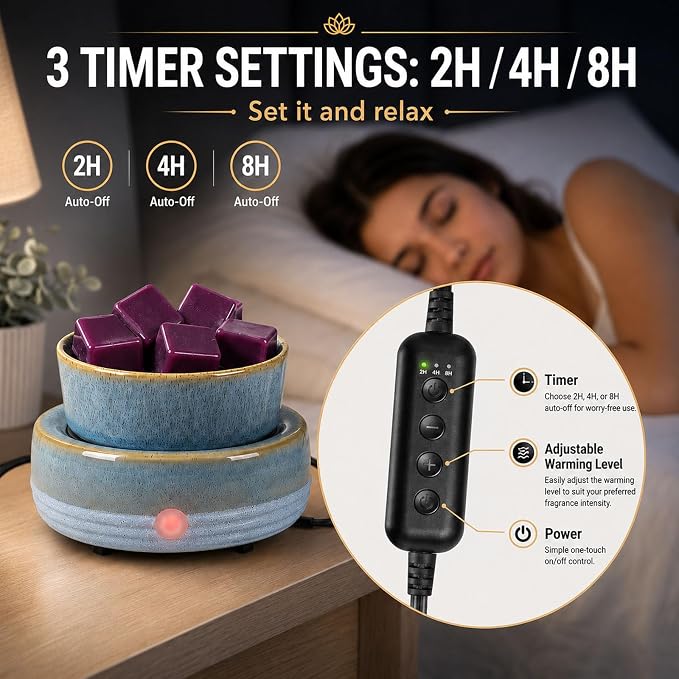 Candle Wax Melt Warmer with Timer Ceramic Electric Wax Melt 4-in-1 Oil Burner Adjusting Temperature Fits Yankee Large Jar Scented Candle for Home Decor Birthday Gifts for Women Mom Grandma Girls