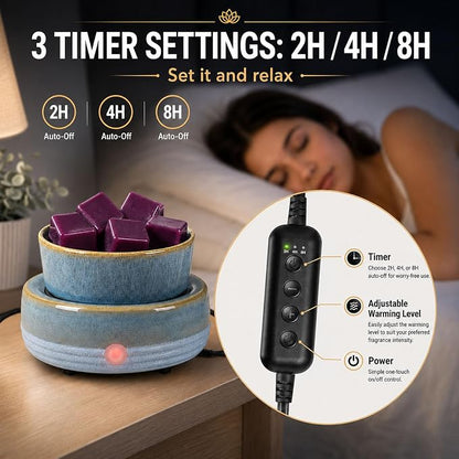 Candle Wax Melt Warmer with Timer Ceramic Electric Wax Melt 4-in-1 Oil Burner Adjusting Temperature Fits Yankee Large Jar Scented Candle for Home Decor Birthday Gifts for Women Mom Grandma Girls