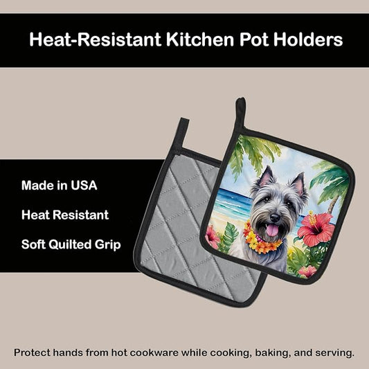 Caroline's Treasures Skye Terrier Luau Pair of Pot Holders Kitchen Heat Resistant Pot Holders Sets Oven Hot Pads for Cooking Baking BBQ, 7 1/2 x 7 1/2
