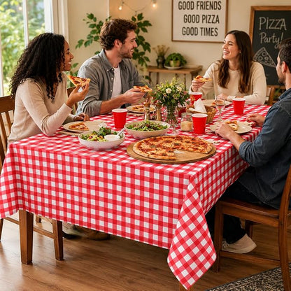 6 Pcs Red Gingham Tablecloths, Checkered Party Table Covers 54x108 Inch | Red and White Checkered Tablecloths, Disposable Plastic Waterproof for Hot Dog Party Picnic Camping Barbecue Birthday Party