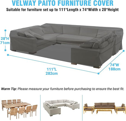 Velway Patio Table Chairs Set - Waterproof, 111"L x 74"W x 28"H Outdoor Bistro Dining Set - Fire Pit Table Cover - Furniture Cover - Small Rectangle - Ultra Windproof, UV-Resistant