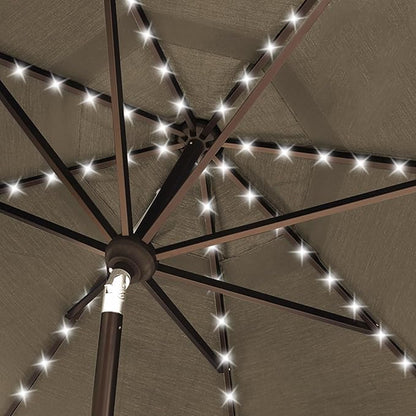 EliteShade USA 10-Year-Non-Fading 10ft Market Patio Umbrella, Commercial Grade Table Sun Umbrella with 80 Solar LED Lights, Crank Open, Windproof & UPF 50+ UV Protection for Garden, Deck, Pool, Backyard, Taupe