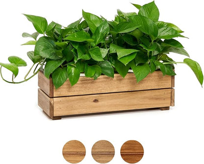THYOI Premium Wooden Planter Box, Storage Box 17" L x6 W x5.5 H with Crate Style, Acacia Wood Flower Container, Rustic Rectangle Planter for Planting, Decor and Storage - 3 Colors (Golden Teak)