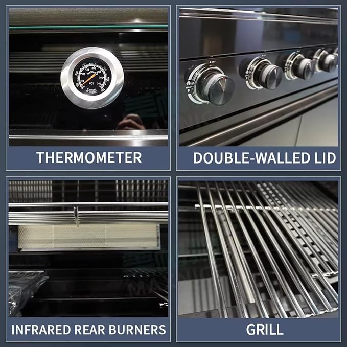 Modular Outdoor Kitchen, Premium Outdoor Cooking Island with Grill, Oven, Refrigerator, Bar Counter and Sink, Automatic Lift Door Design with Built-in Lighting for Garden BBQ Outdoor Cooking
