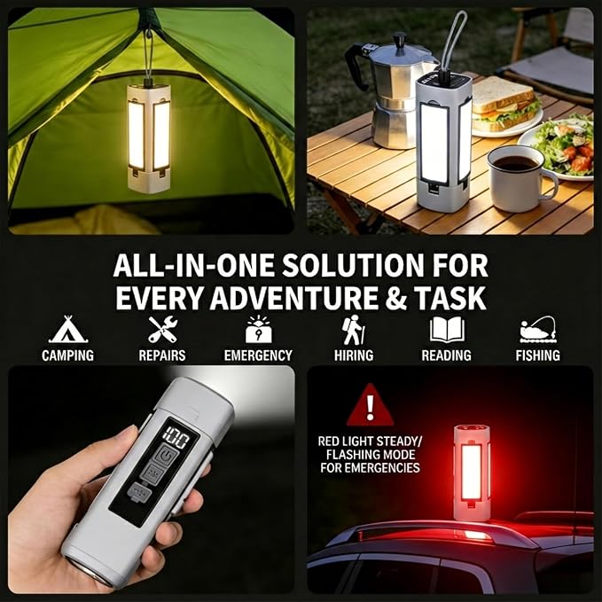 1500LM Telescopic Magnetic Work Light, Rechargeable Foldable LED Inspection Lamp with 7 Modes, Digital Battery Display & Red SOS, Portable Camping Lantern for Car Repair, DIY, Mechanics