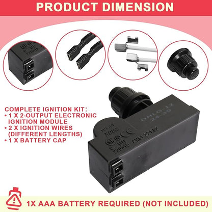 DHLG-12 Grill Igniter Kit for Charbroil Grill Replacement Parts, 2-Outlet Push Button Electronic Ignition Module with Wires for Charbroil G432-8S01-W1 G470-5503-W1 Grill Parts, AAA Battery Required