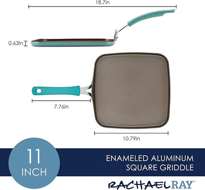 Rachael Ray Cook + Create Nonstick Stovetop Griddle/Grill Pan, Square, 11 Inch, Agave Blue