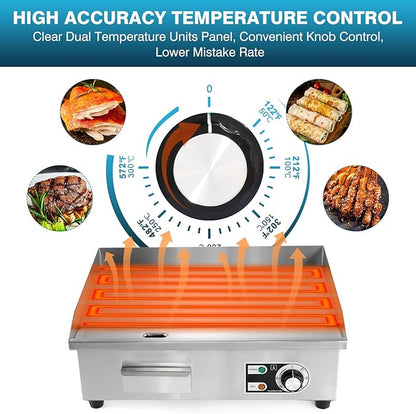 IRONWALLS Commercial Electric Griddle 22”, 3000W Electric Flat Top Griddle Grill Indoor with 122~572℉ Adjustable Temperature Control, Non-stick Stainless Steel Teppanyaki Grill for Restaurant, Hotel