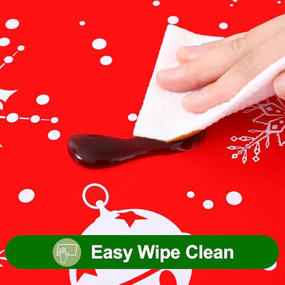 Smiry Christmas Rectangle Table Cloth, Waterproof Vinyl Tablecloth with Flannel Backing, Wipeable Bell & Snowflake Plastic Tablecloths for Christmas Table Decorations, (60"x84", White & Red)