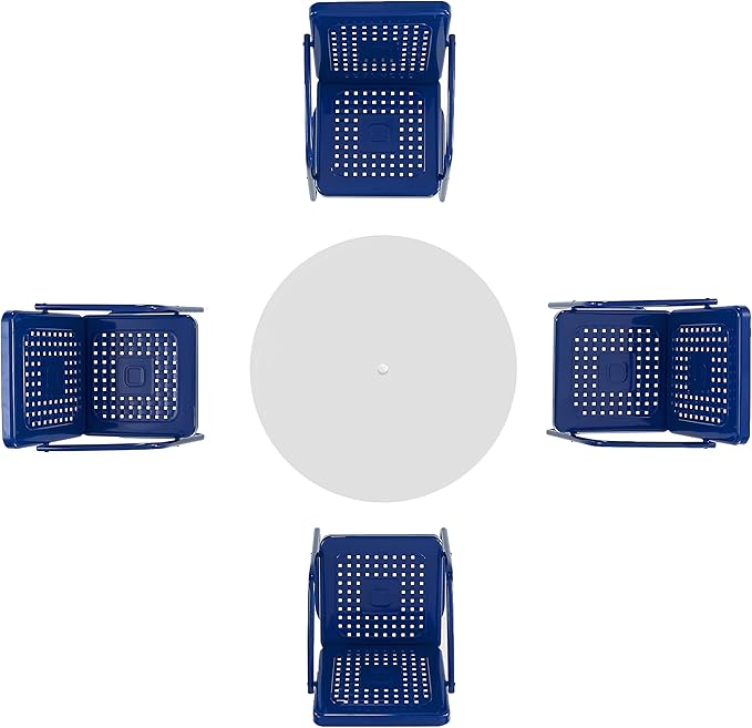 Crosley Furniture Bates 5-Piece Outdoor Dining Set for 4, Retro Metal Round Patio Table and Chairs for Deck, Navy Gloss