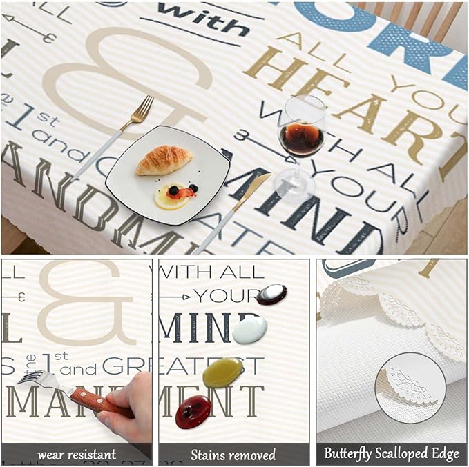 Swono Love God 52"X70" Oblong Table Cloth Christian Verse Bible Quote Zigzag Wrinkle Free Table Cover Farmhouse Tablecloth for Home Restaurant Picnic Indoor Outdoor Dining