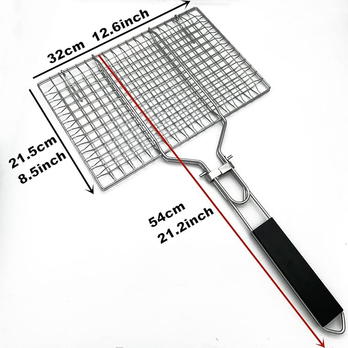 Stainless Steel BBQ Grill Basket With Silicone Brush And Stainless Steel Tong Barbecue Fish Grill Basket for Outdoor Grill Foldable Vegetable Grilling Rack