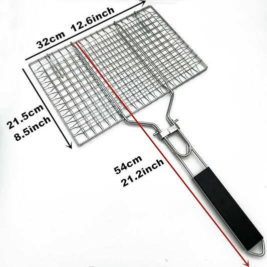 Stainless Steel BBQ Grill Basket With Silicone Brush And Stainless Steel Tong Barbecue Fish Grill Basket for Outdoor Grill Foldable Vegetable Grilling Rack