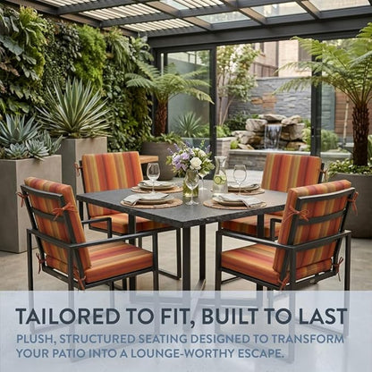 California Umbrella Outdoor Dining Chair, Set of 4 Patio Seat Cushions, 20 x 40 Inch, Premium Outdoor Memory Foam, Fade Resistant, Sunbrella Fabric, Fabric Ties, Astoria Sunset