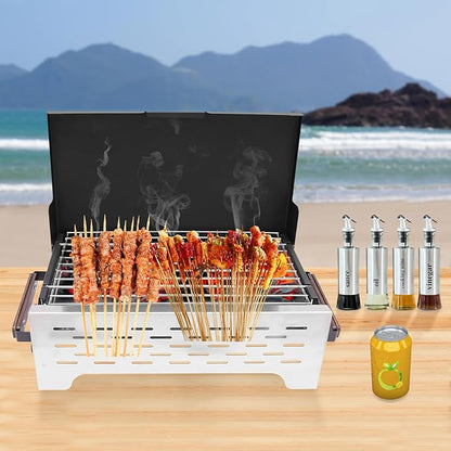 Portable Charcoal Grill, Folding Camping Grill, Barbecue Desk Tabletop Outdoor Stainless Steel Smoker BBQ for Camping, Picnics, Gatherings, Parties, And Traveling