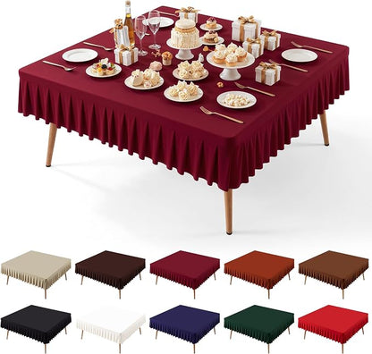 PARTISKY Burgundy Square Spandex Tablecloths 60x60 Inch, Wrinkle Free Fitted Square Table Cloth Stretch Card Table Cover for Kitchen Dinner, Holiday Party, Wedding Banquet, Display Trade Show