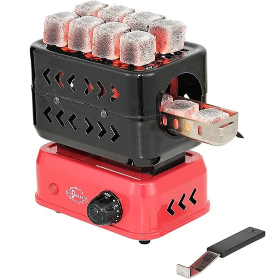 minkah Charcoal Burner 3D 360° Faster Heating Electric Stove Coconut Coal Starter 2 Heating Zones with Stainless Detachable Tongs, 1200W High Power Cube Coil Multipurpose Turbo Burner Fire Starter