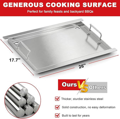 Full Size Griddle Insert - Compatible with Napoleon Prestige/Prestige Pro/Built In 700 Series/Rogue 525, Heavy-Duty Flat Top Griddle with Integrated Grease Traps, Stainless Steel BBQ Grill Accessory