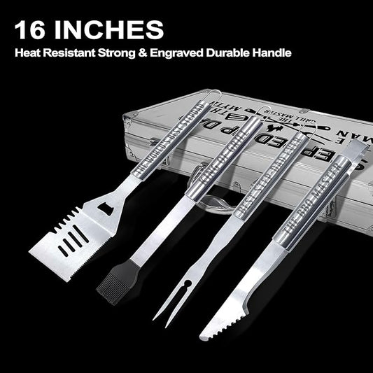 Step Dad Gifts, Fathers Day Step Dad Gifts from Step Daughter Heavy Duty Grilling Accessories Kit for Backyard BBQ, Thick Stainless Steel Grill Utensils with Non-Slip Handle Tool Grilling Gift for Man