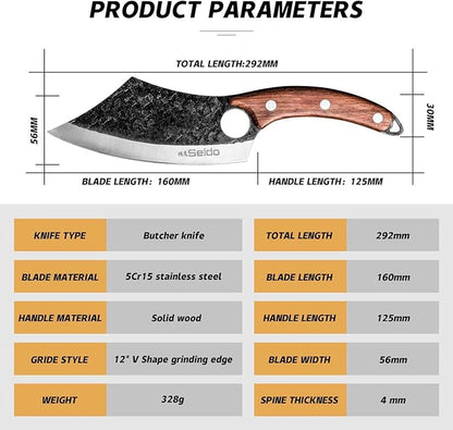 Seido Knives Hakai Chef Cleaver Knife | High Carbon Stainless Steel Meat Cleaver for Kitchen, Camping & BBQ | Japanese-Style Butcher Knife with Ergonomic Rosewood Handle & Leather Sheath
