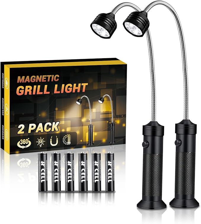 BBQ Grill Light, Fathers Day Dad Gifts for Men, Barbecue Grilling Accessories for Outdoor Grill with Flexible Neck, Magnetic Base, Christmas Stocking Stuffers Birthday, 2 Pack-Batteries Included