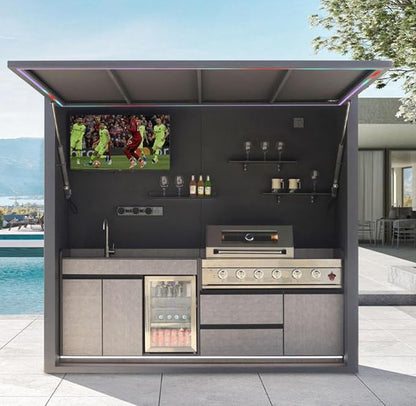 Modular Outdoor Kitchen Island, Weatherproof BBQ Pod with Grill & Sink, Outdoor Cooking Station for New Homeowner, Small Patio & Backyard Grilling