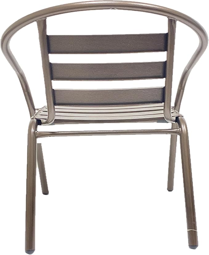 Indoor Outdoor Set of 3 Bronze Restaurant Metal Aluminum Slat Stack Chairs Lightweight