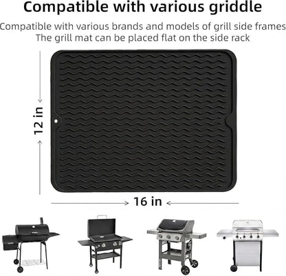 2 Pack Silicone Grill Tools Mat for Blackstone Weber Traeger Pit Boss Flat Top Grill Smoker,BBQ Accessories Pad Mats for Outdoor Kitchen Counter Cooking, Side Shelf Spatula Mat,Gifts for Men (Black)