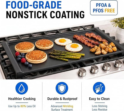 Upgraded WB31X24738 Cast Iron Griddle Replacement for GE Stove Cooktop | Fit for GE Gas Range; Replaces WB31X49806 and WB31X24998 Center Griddle Plate; Nitrided Nonstick Flat Top Pan, 19.5 x 9 in