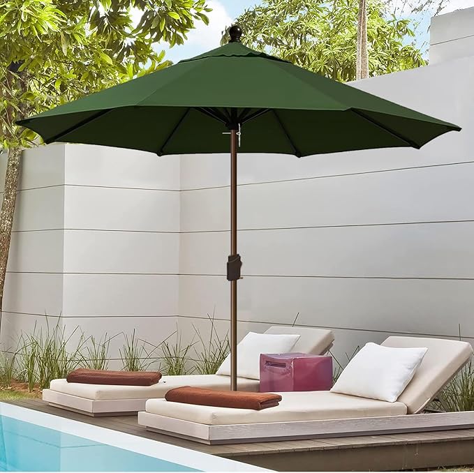 EliteShade USA 10-Year-Non-Fading 10Ft Market Patio Umbrella, UPF 50+ UV Protection Performance Sun Umbrella, Heavy Duty Commercial Grade Outdoor Table Umbrella with Crank, Windproof Vented Top for Garden, Pool, Deck and Outdoor Playsets, No Tilt, Fern