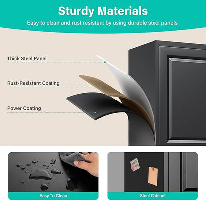 SISESOL 67" Tall Narrow Storage Cabinet with 2 Door and 7 Shelves,Slim Kitchen Pantry Cabinet,Black Metal Bathroom Cabinets,Large Cupboard for Home,Kitchen,Laundry,Bathroom