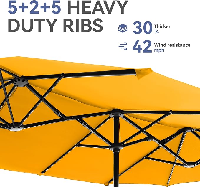 GREEN PARTY 13 ft Outdoor Patio Umbrella, Large Rectangular Table Umbrellas | Double-Sided, UV & Fade Resistant Canopy for Deck Poolside Garden Backyard, Market Umbrella with Crank & 1.5" Pole, Yellow